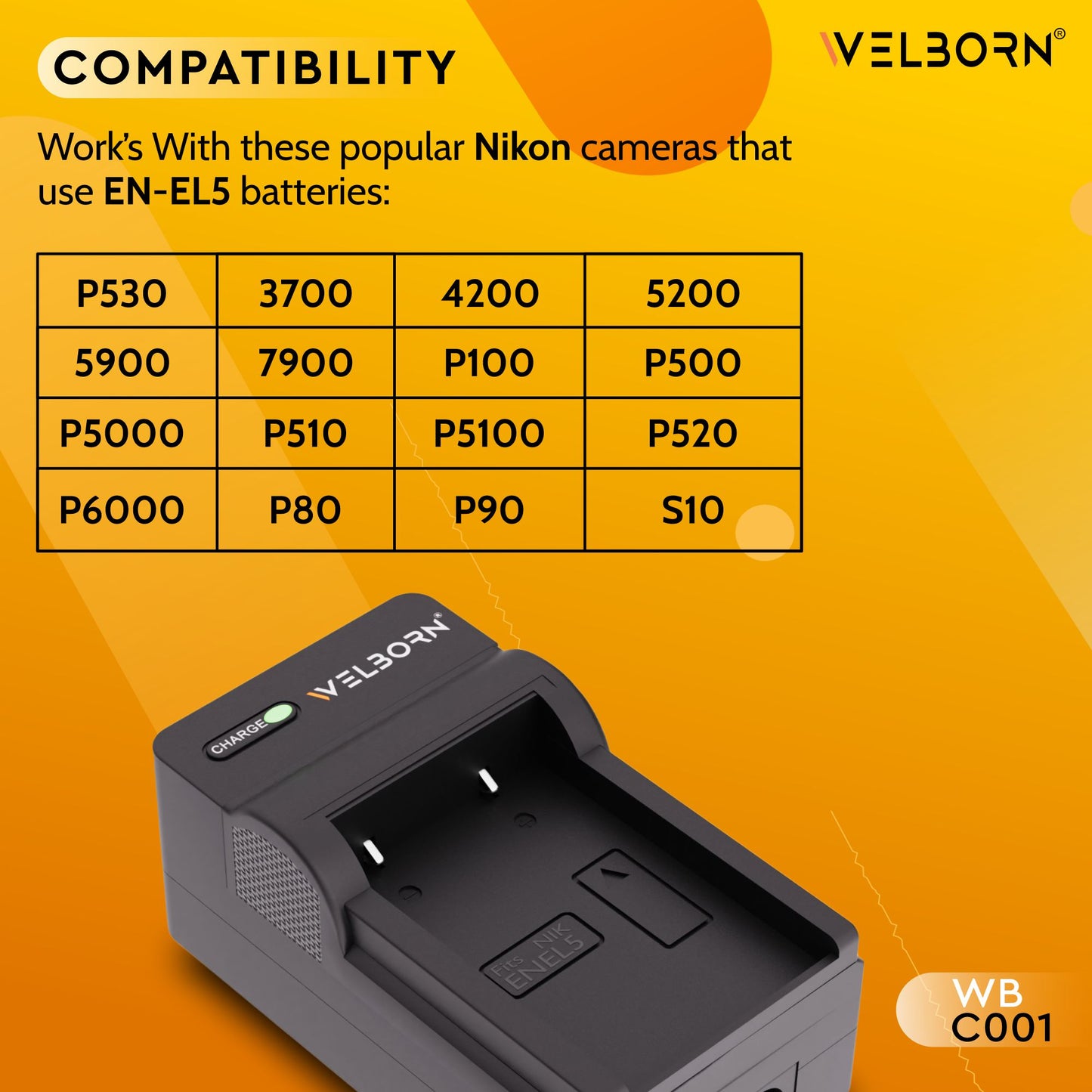 Welborn Camera Battery Charger for Nikon EN-EL5 Battery Compatible with Nikon Coolpix 3700-7900, AW110 - AW120S, P100, P3 - P5000, P510, P520, P530, P6000, P90, S10, P80, P5100, S10