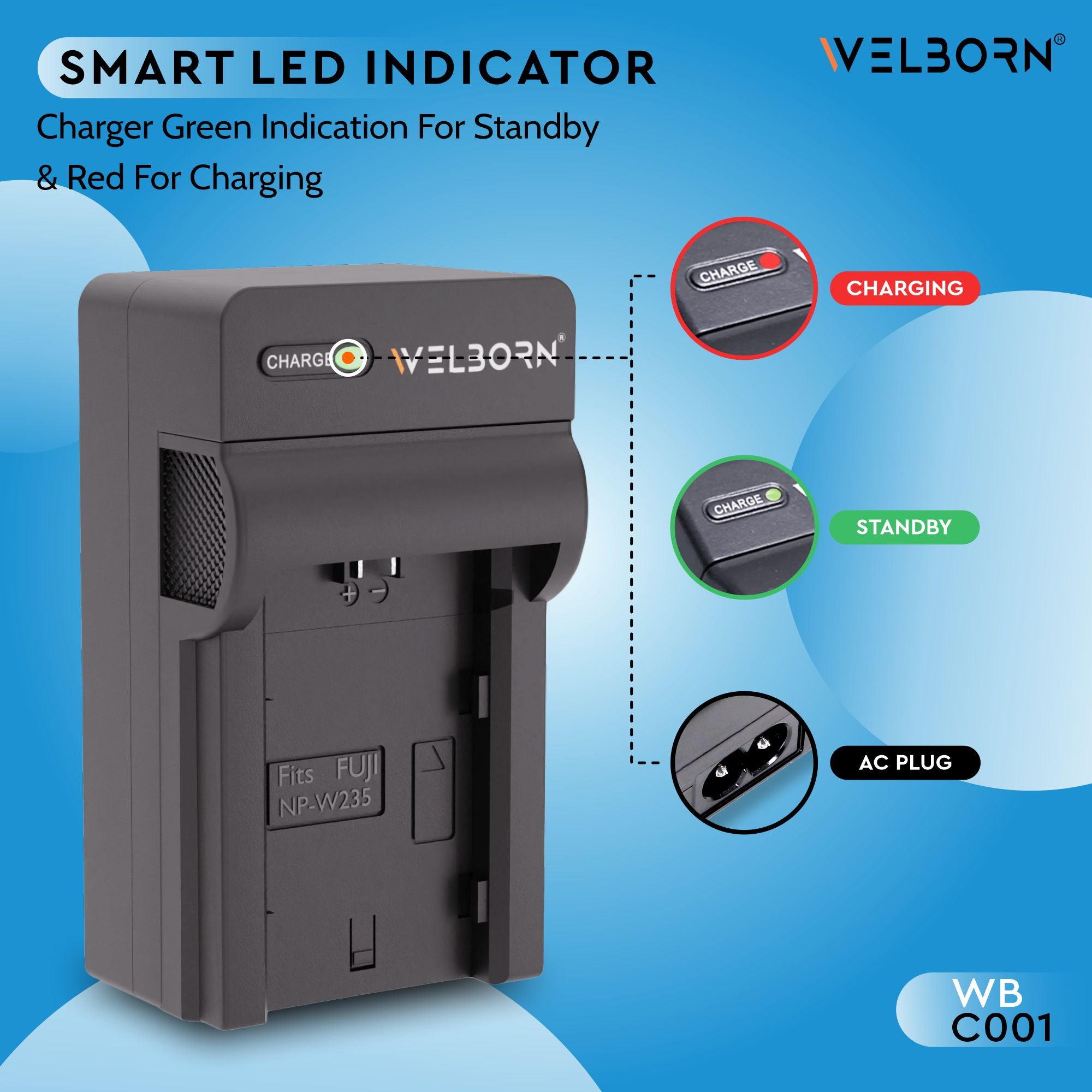 Welborn Camera Battery Charger for Fujifilm NP-W235 Battery Compatible with FUJIFILM FT-XH, VG-GFX100, VG-XT4, VBG-XH, GFX 100S,100S II,100 II,50S II, X-S20, X-H2S, X-T4 ES, X-T5,T4,H2,H2S,S20