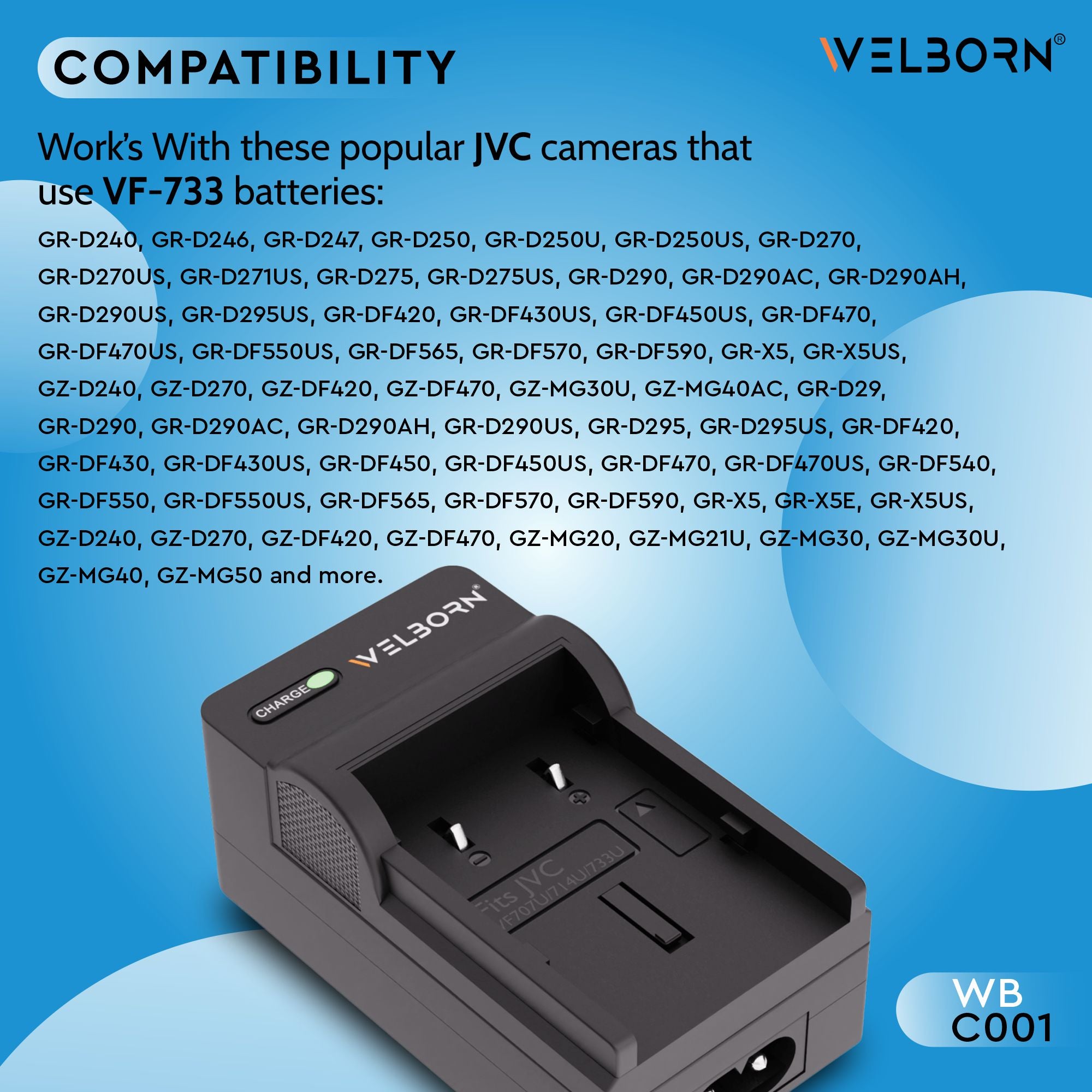 WELBORN BN-VF733  Platinum Lithium-ion Battery Compatible with GR-D350, GR-D370, GR-D395, GR-D396, GR-D650, GR-DF450, GZ-MG21, GZ-MG27, GZ-MG30, GZ-MG37, GZ-MG57, GZ-MG77