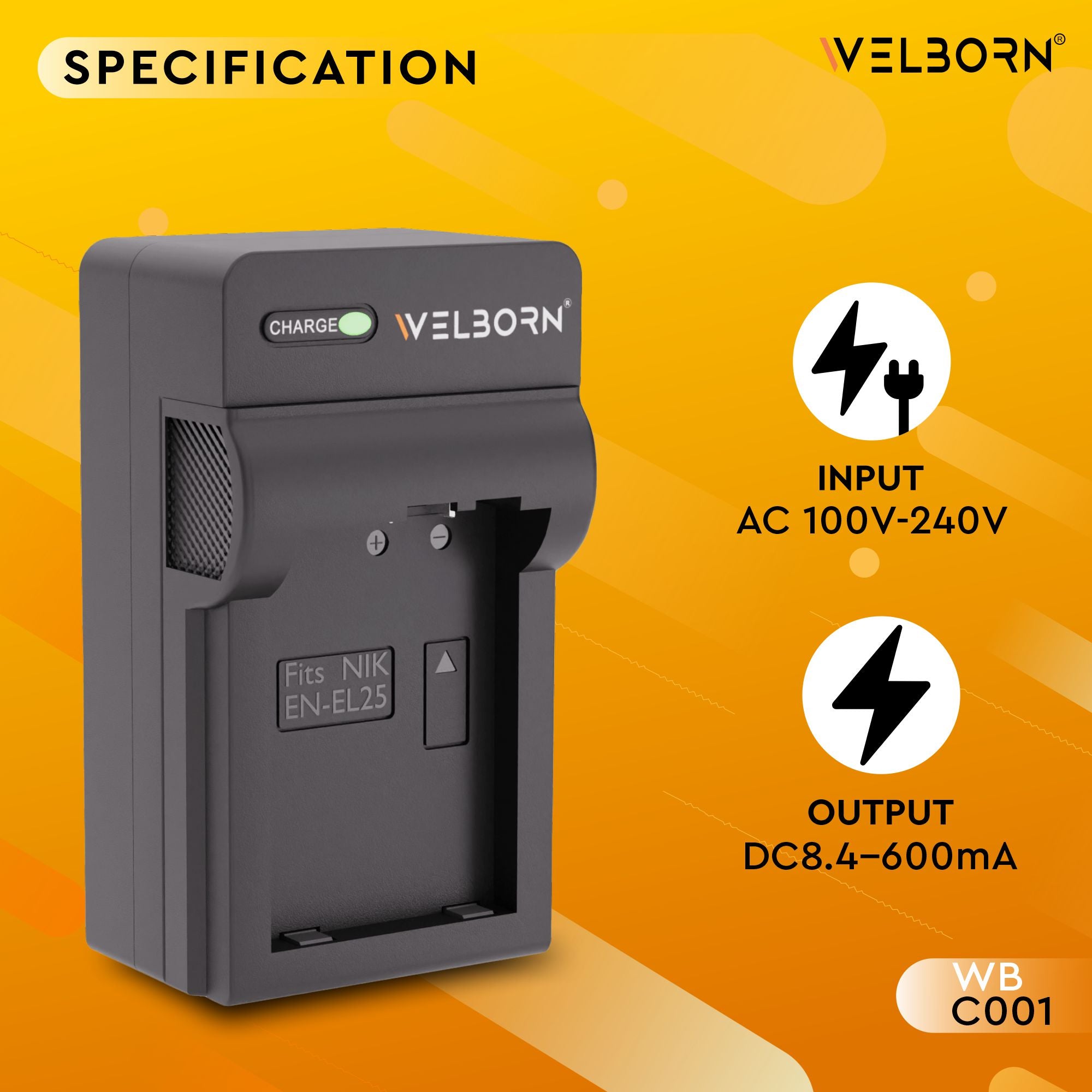 Welborn Fast Battery Charger for EN-EL25 | Mirrorless Camera Charging Solution