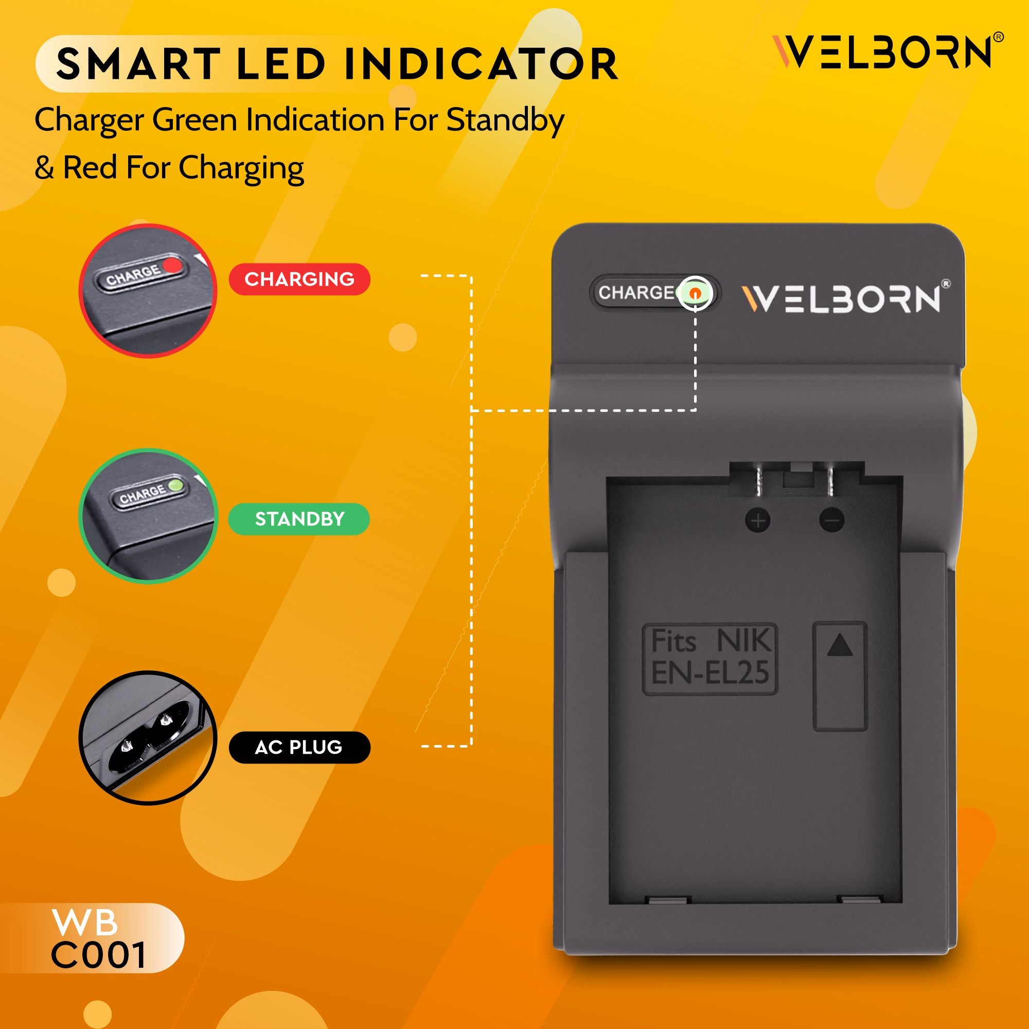 Welborn Fast Battery Charger for EN-EL25 | Mirrorless Camera Charging Solution