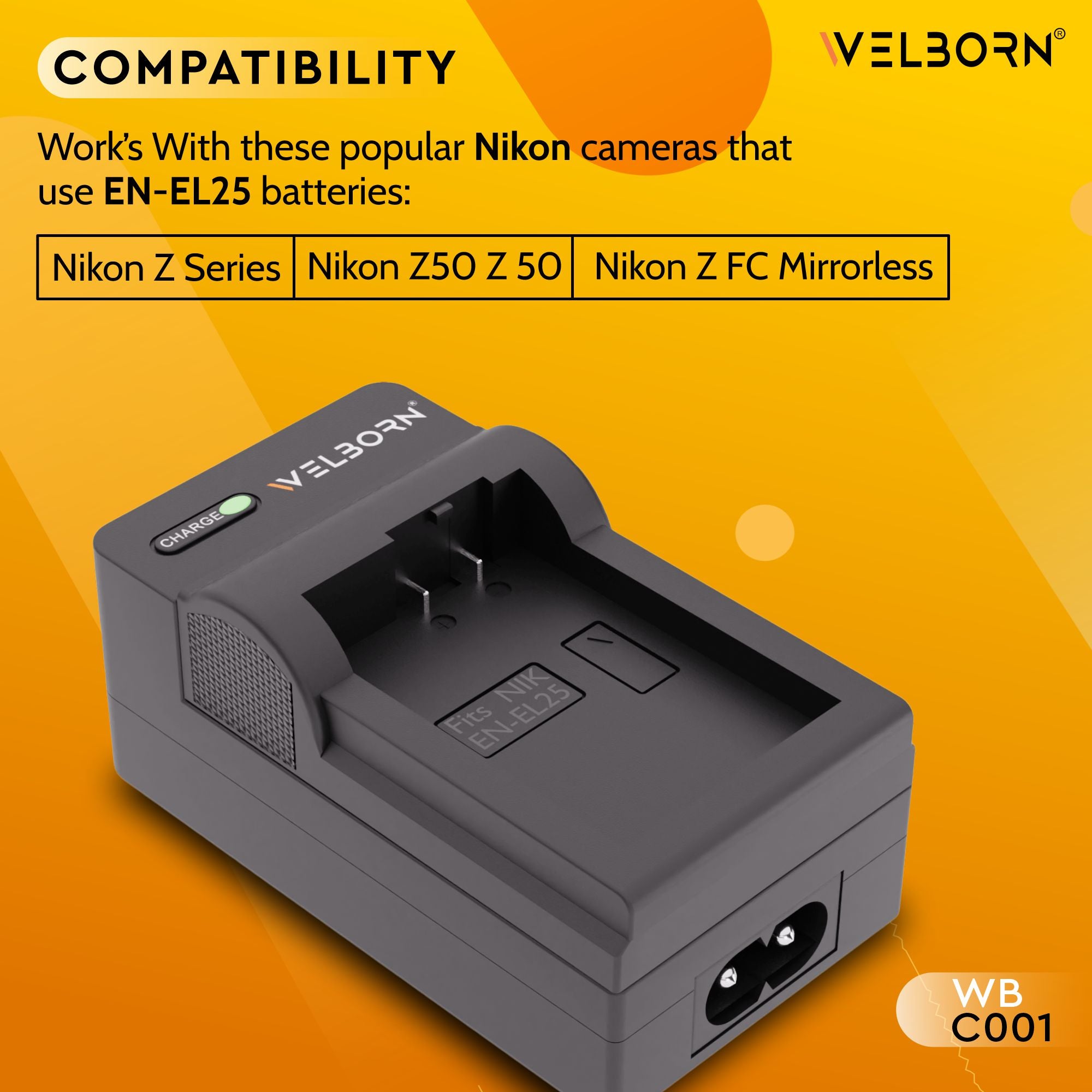 Welborn Fast Battery Charger for EN-EL25 | Mirrorless Camera Charging Solution