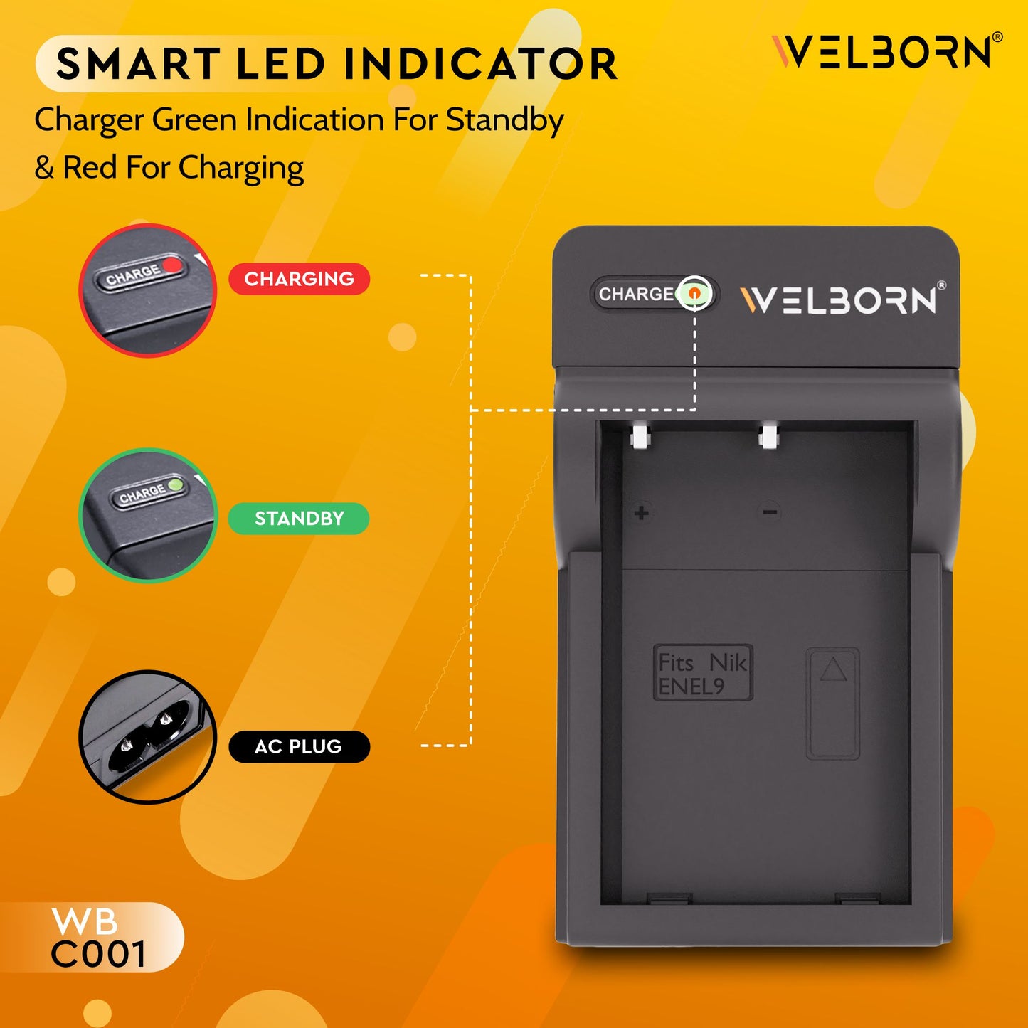 Welborn Camera Battery Charger for Nikon EN-EL9 Battery Compatible with Nikon D40, D40X, D60, D3000, D5000 Cameras