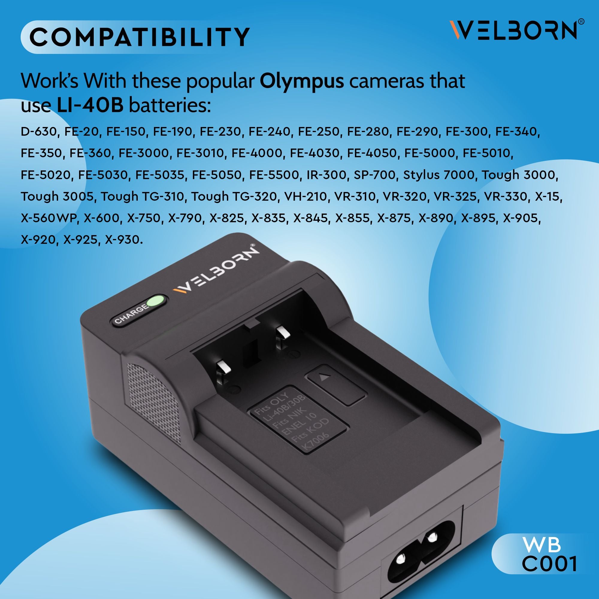 Welborn Camera Battery Charger for Camera Battery LI-40B/ 42B Compatible with Digital Cameras