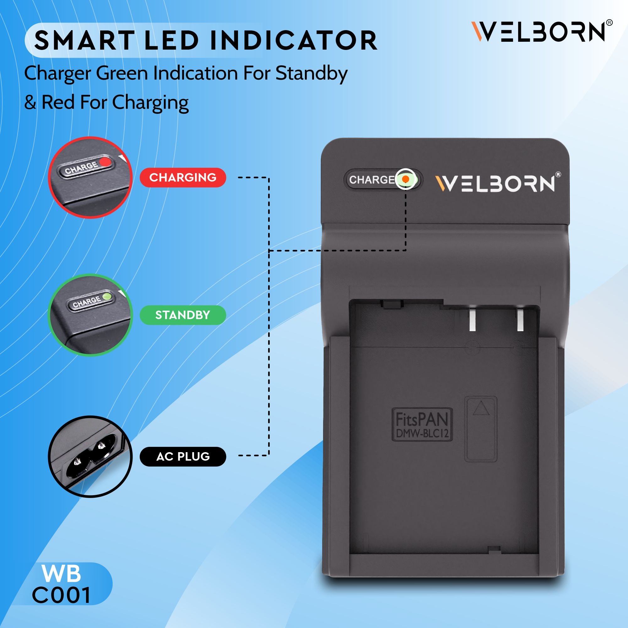 Welborn Camera Battery Charger for Panasonic BLC12 Battery Compatible with Lumix G7, G85, G95, GX8, FZ1000 Cameras