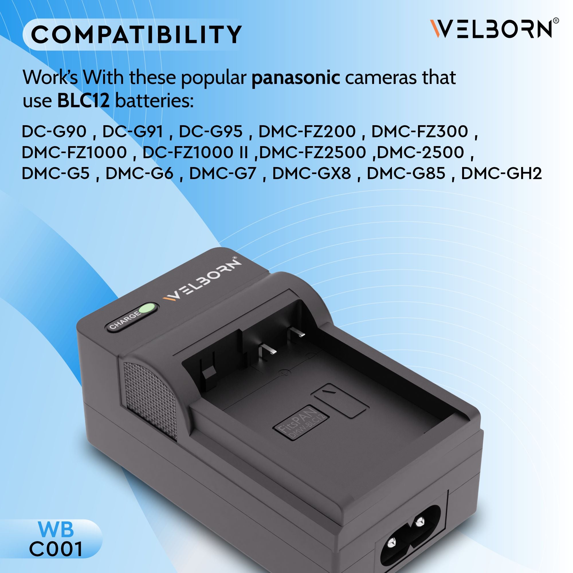 Welborn Camera Battery Charger for Panasonic BLC12 Battery Compatible with Lumix G7, G85, G95, GX8, FZ1000 Cameras