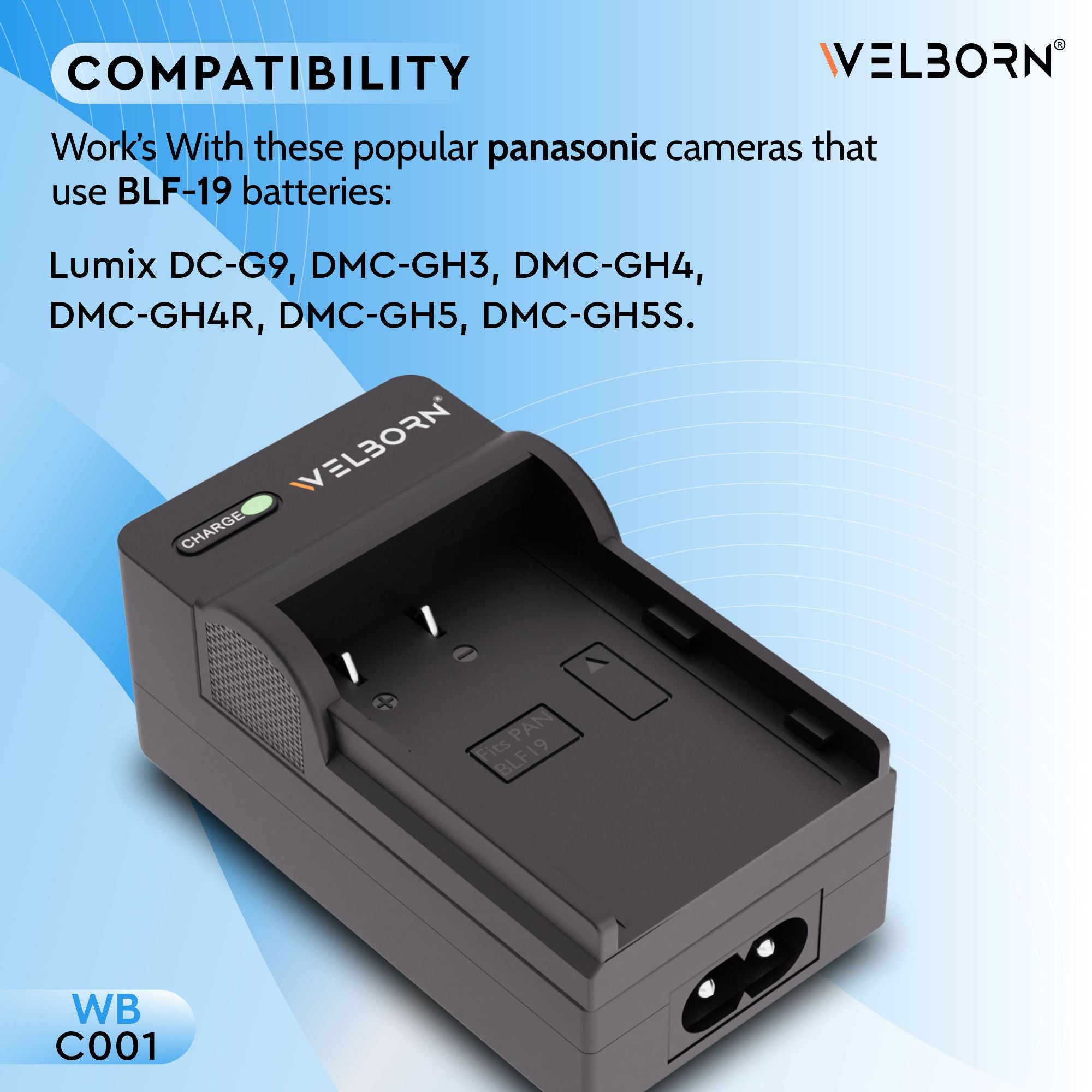 Welborn High-Speed Charger for BLF19 Camera Battery | Safe & Compact Design