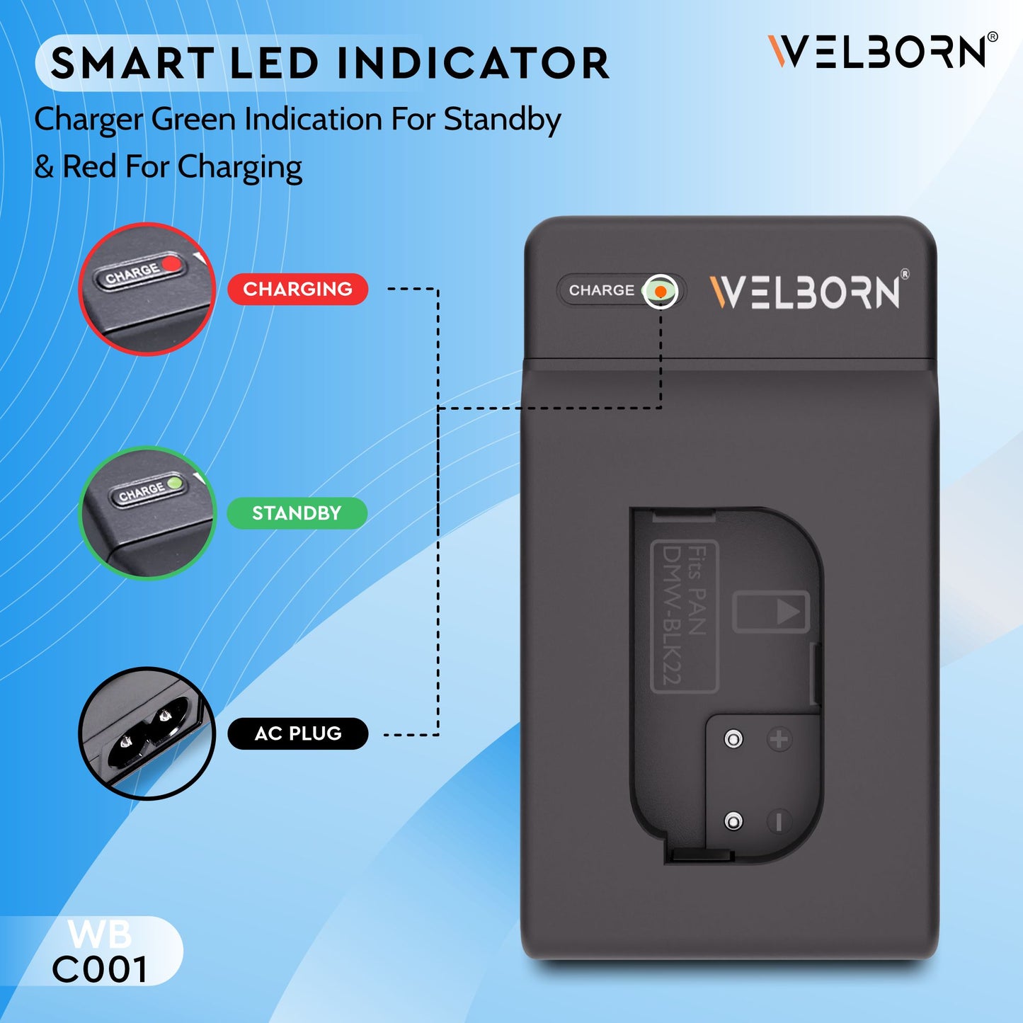 Welborn Camera Battery Charger for Panasonic BLK22 Battery Compatible with Lumix GH5, GH5S, GH6 Cameras