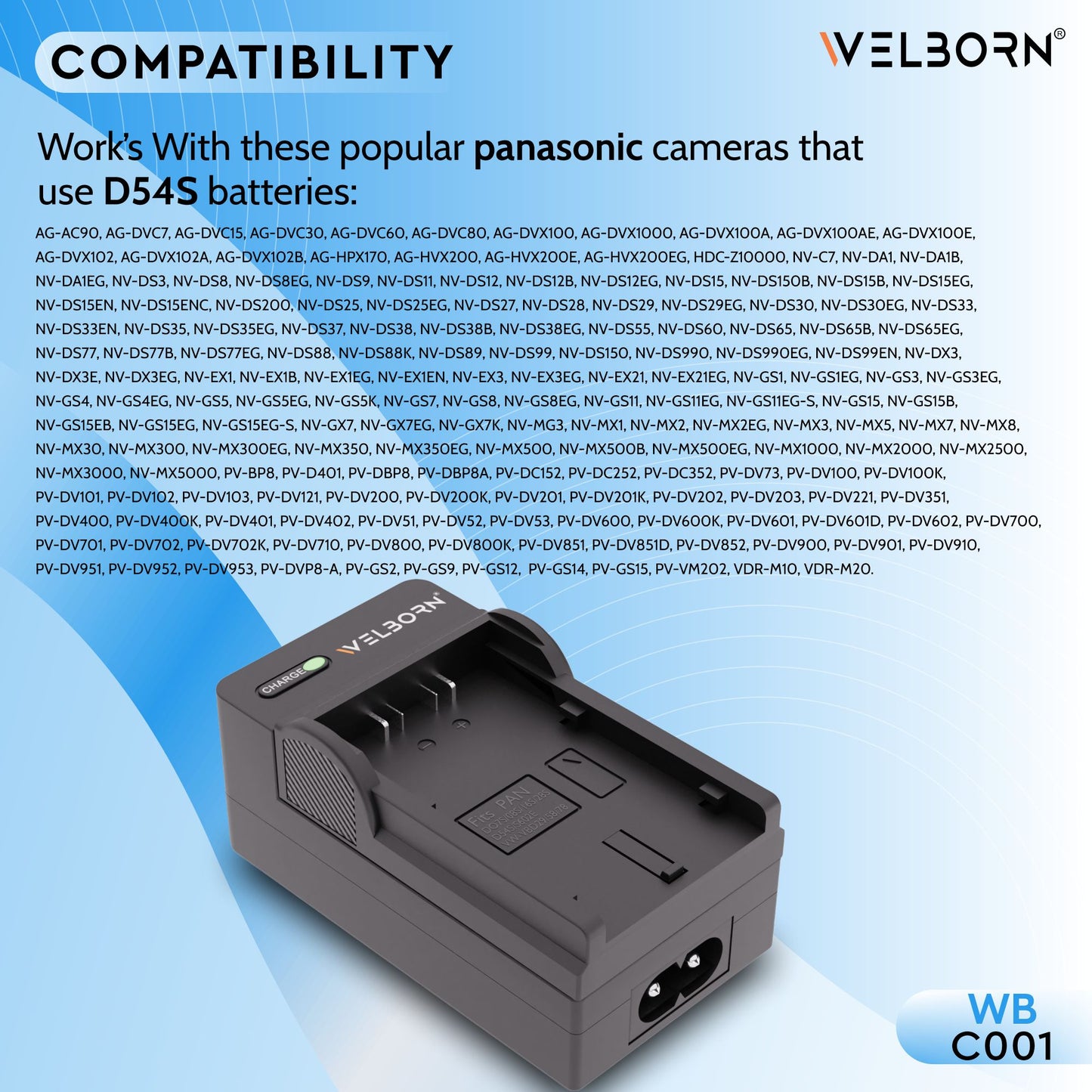 Welborn Camera Battery Charger for D54 Battery Compatible with Panasonic Digital Camera Batteries