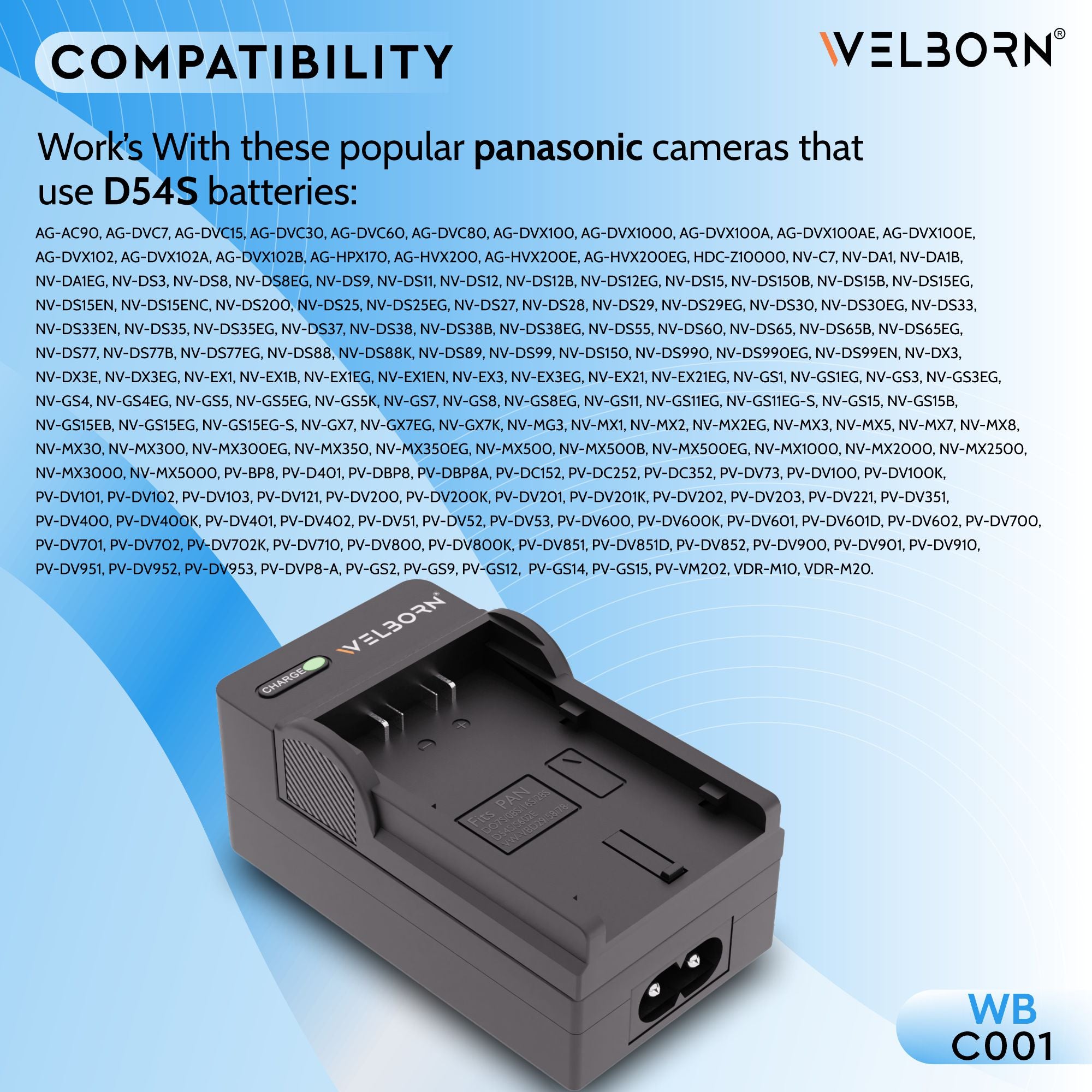 Welborn Camera Battery Charger for D54 Battery Compatible with Panasonic Digital Camera Batteries