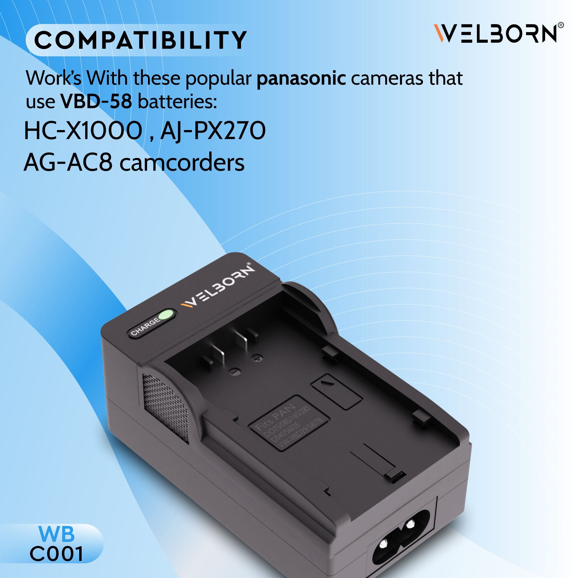 Welborn Fast Battery Charger for VBD58 | Professional Camcorder Charging Adapter
