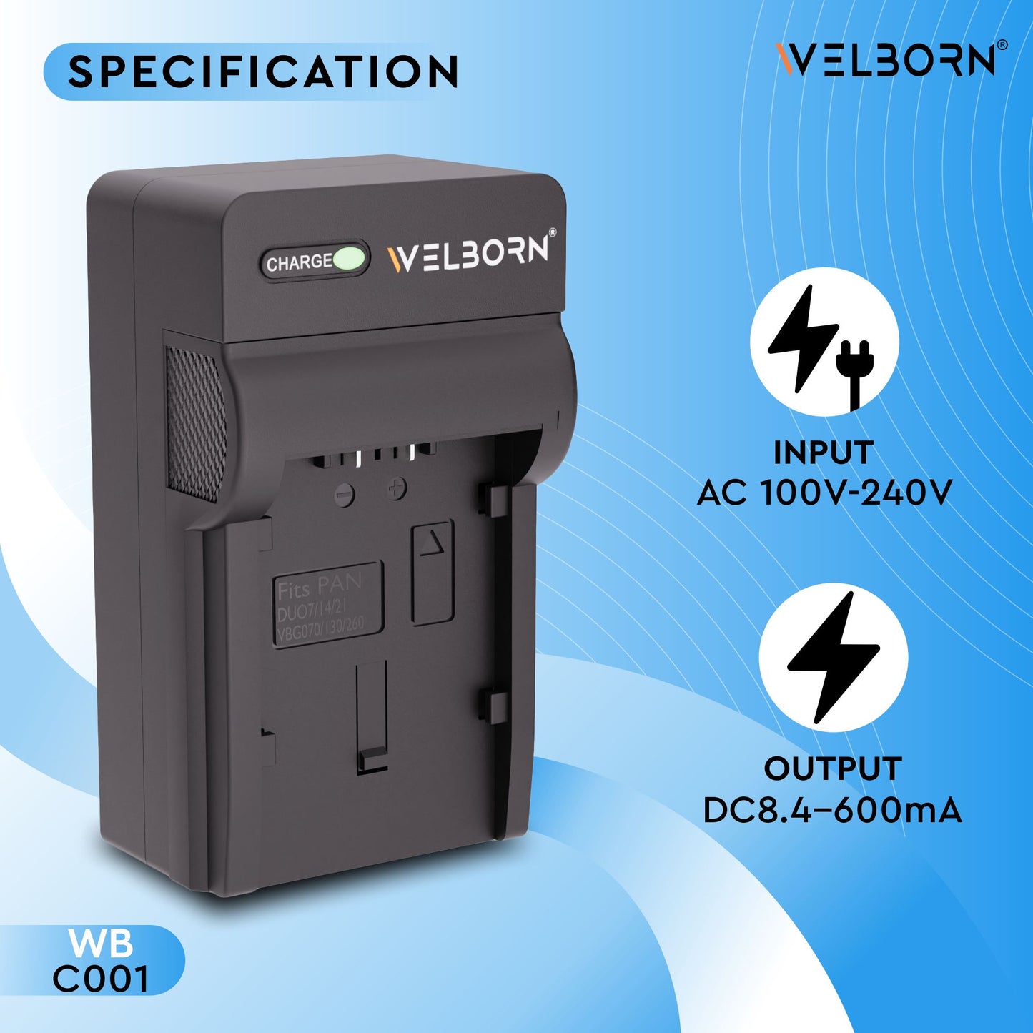 Welborn Camera Battery Charger for Panasonic VBG6 Battery Compatible with HDCHS300,TM300,HS250,SD100,HS20 AGHMC40,HMC150 HDC-SD600,SD700 SDRH40-SDRH90,SD20,SD9,HS9,SX5,AG-AC7,AC160A,AG-HMC40-AG-HMC153