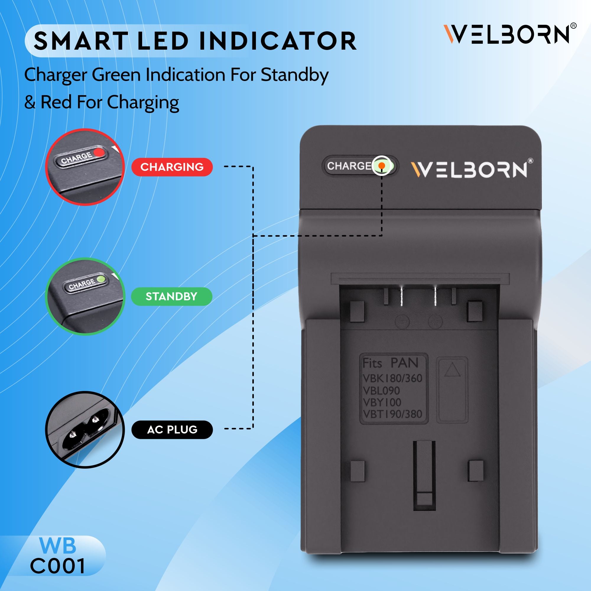 Welborn  Camera Battery Charger for Panasonic Camera Battery VW-VBK360 Compatible with Panasonic Camcorders