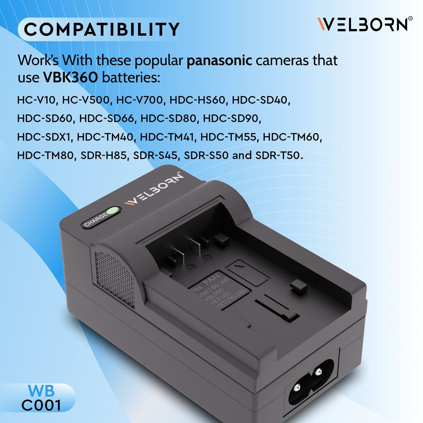 Welborn  Camera Battery Charger for Panasonic Camera Battery VW-VBK360 Compatible with Panasonic Camcorders