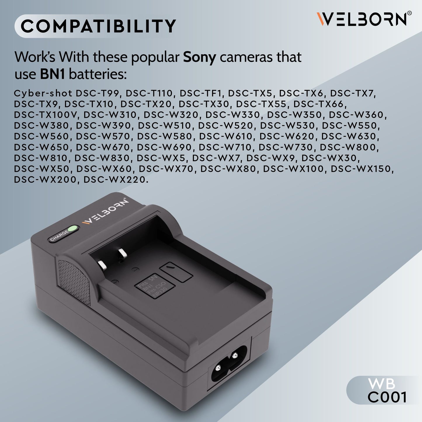 WELBORN Camera Battery Charger for Sony NP-BN1 Battery
