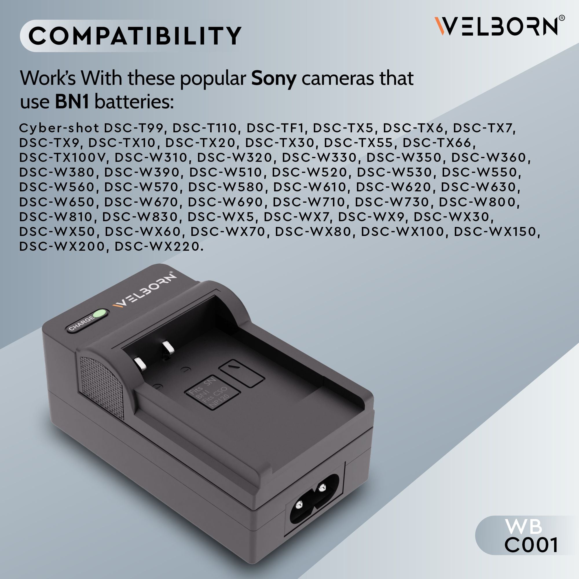 WELBORN Camera Battery Charger for Sony NP-BN1 Battery