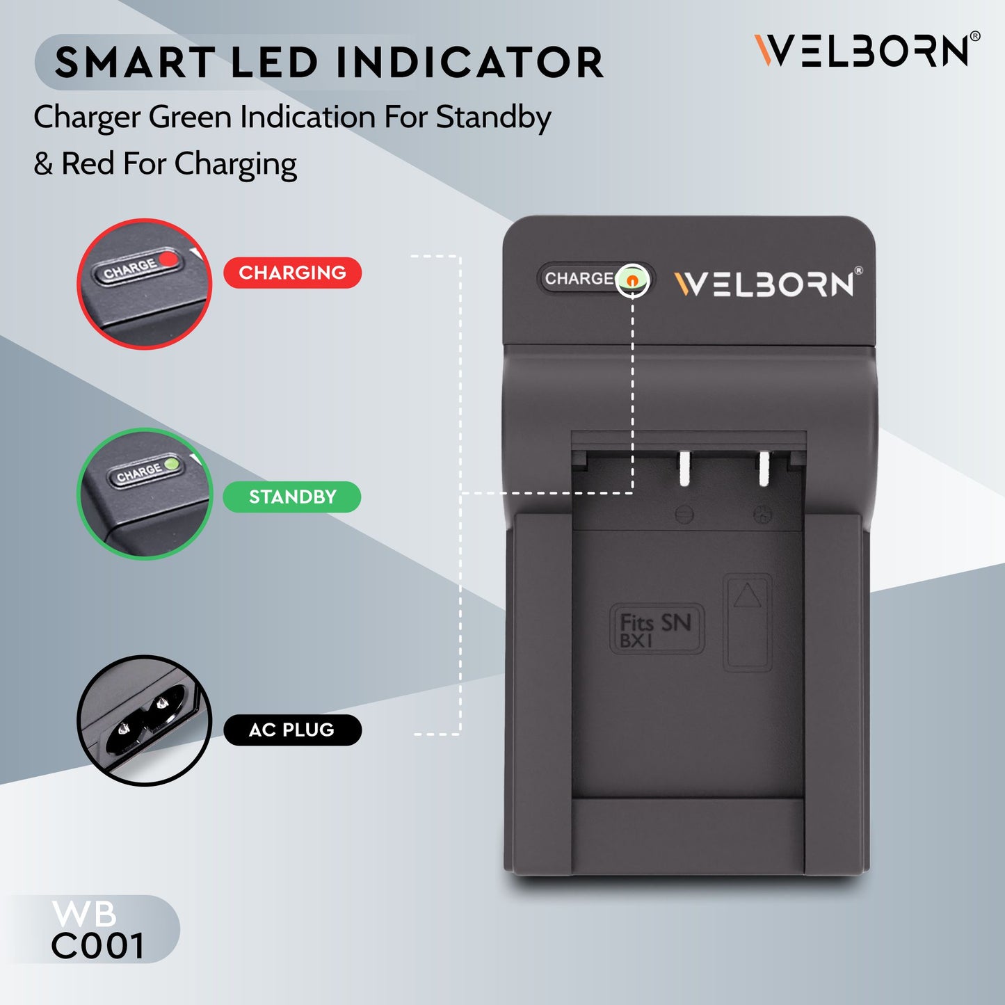 Welborn Camera Battery Fast Charger for NP-BX1/M8, DSC-HX80, HX90V, HX95, HX99, HX350, RX1, RX1R II, RX100 Camera Battery Charger