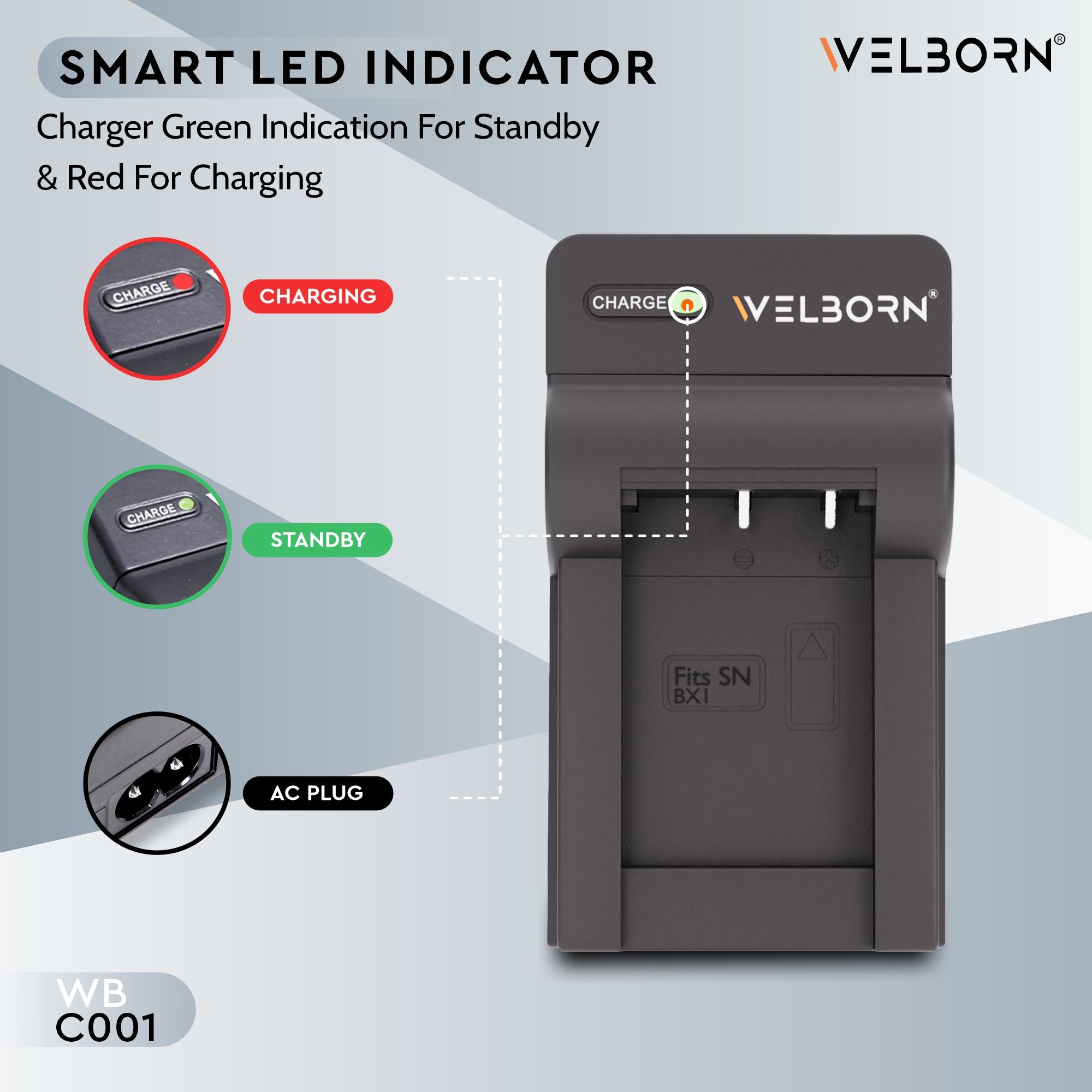 Welborn Camera Battery Fast Charger for NP-BX1/M8, DSC-HX80, HX90V, HX95, HX99, HX350, RX1, RX1R II, RX100 Camera Battery Charger