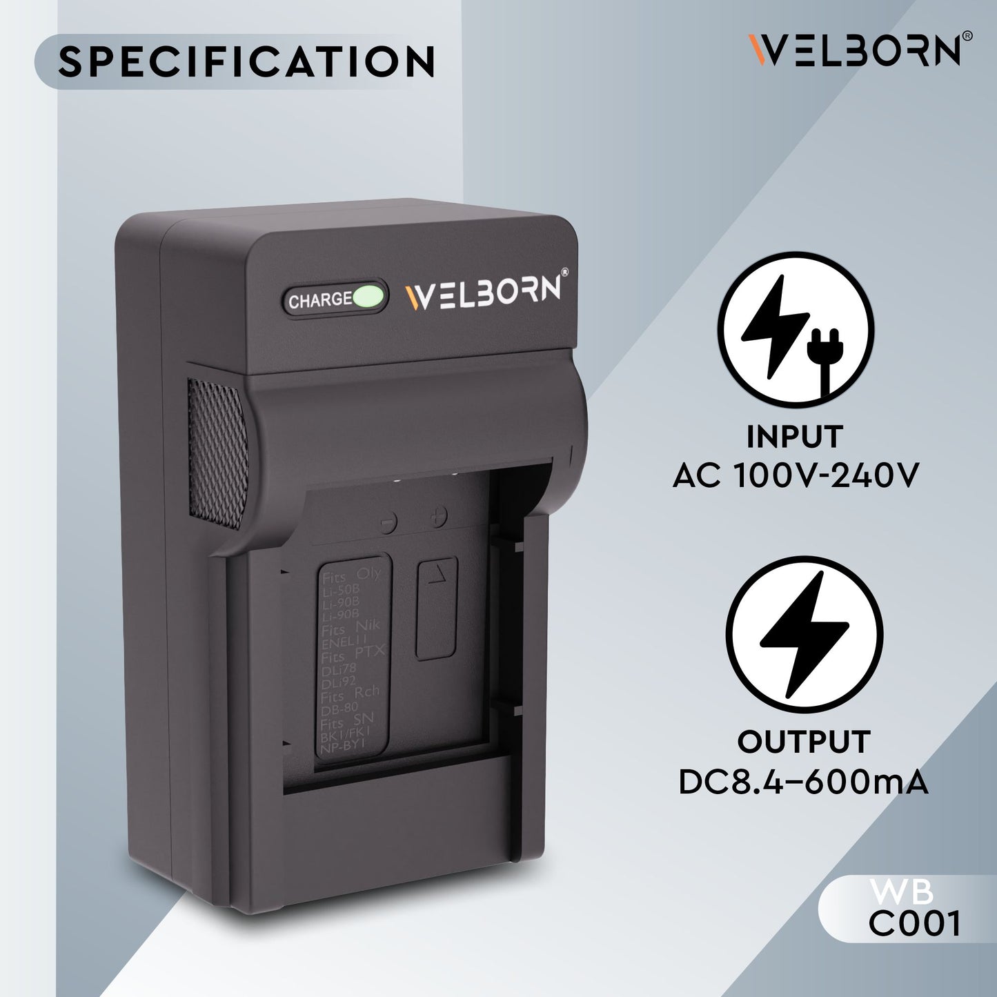 WELBORN Camera Battery Charger for Sony NP-BY1 Battery Compatible with Sony Action Cameras | Fast Charging & Compact Power Adapter