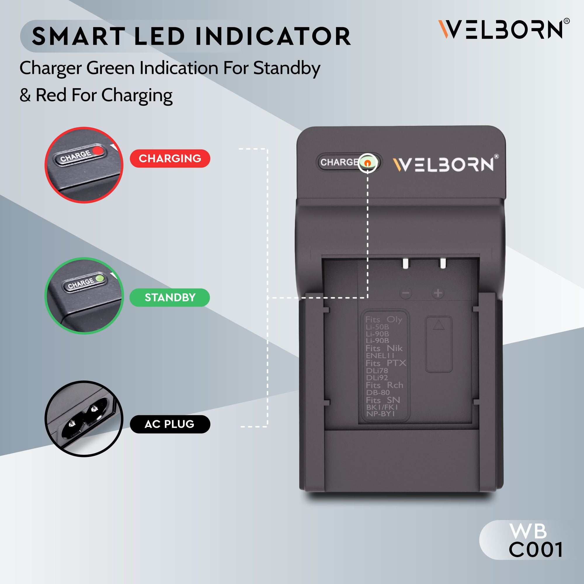 WELBORN Camera Battery Charger for Sony NP-BY1 Battery Compatible with Sony Action Cameras | Fast Charging & Compact Power Adapter