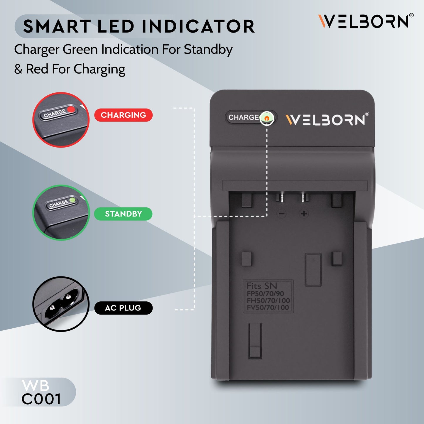 Welborn Camera Battery Charger for Sony NP-FP90/91 Battery Compatible with Sony DCR-DVD103E-DVD905E, DVD92E, DCR-HC16E-HC96E, DCR-SR100E, DCR-SR30E-SR90E, HDR-HC3E,DCR-HC28, DCR-SR42-SR300