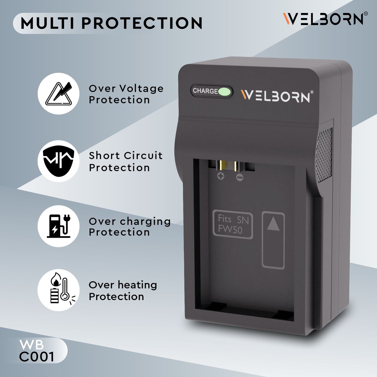 WELBORN Camera Battery Charger for Sony NP-FW50 Battery Comaptiable with A7/A7II/A7R A5100 NEX6 A6000 Cameras