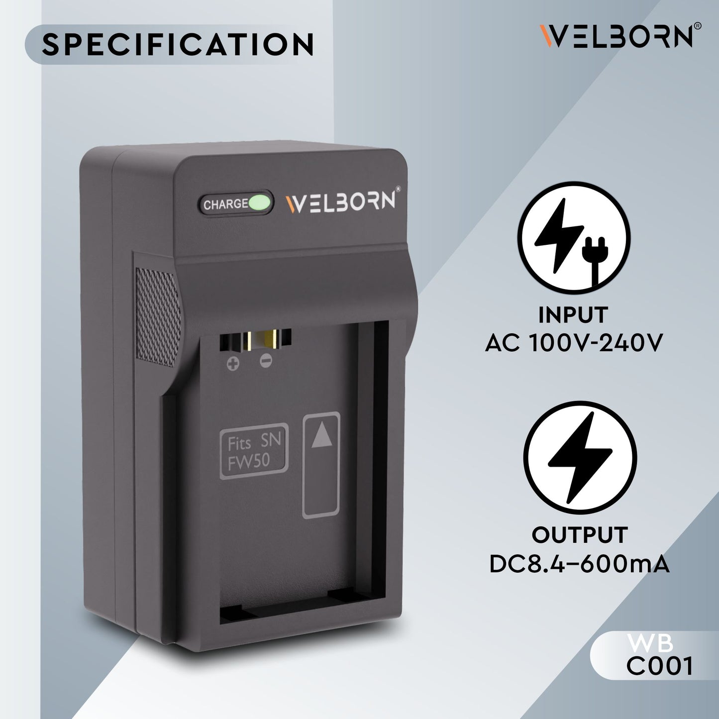 WELBORN Camera Battery Charger for Sony NP-FW50 Battery Comaptiable with A7/A7II/A7R A5100 NEX6 A6000 Cameras