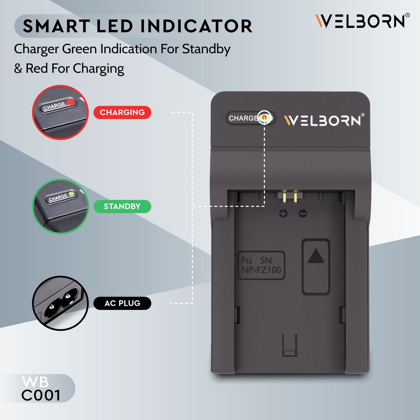 Welborn Camera Battery Charger for Sony Np-FZ100 Battery Compatible with Sony Alpha A1 A7 III A7 IV A7C A7C II A7C R A7R III A7R IV A7R V A7S III A9 A9 II A9 III A9R A9S A6600 A6700 FX3 FX30 ZV-E1