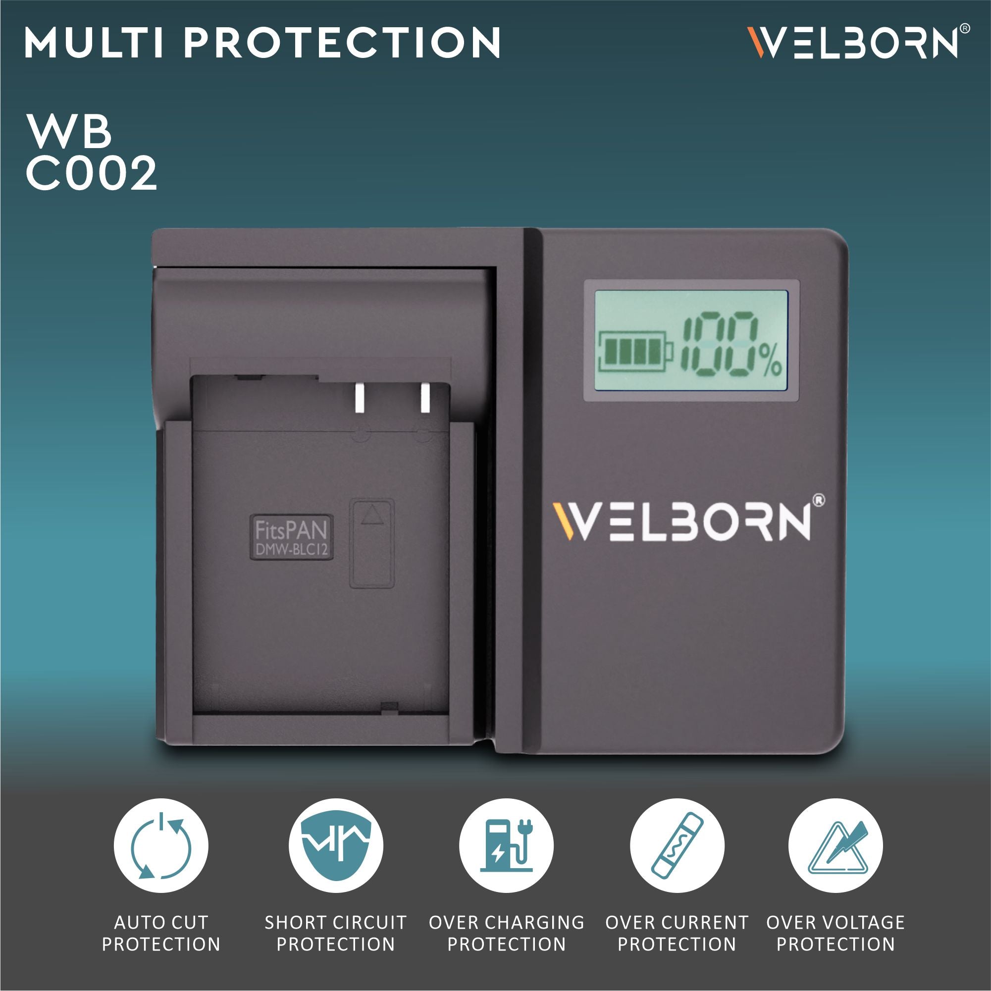 Welborn LCD Camera Battery Charger for Panasonic Camera Battery DMW-BLC12 Compatiable with Lumix G7 G95, DMC-GX8 GH2 G6 G7, DC-G95 G85 G95, DMC-GH2 G7 G5 G85 FZ200 FZ2500 FZ1000