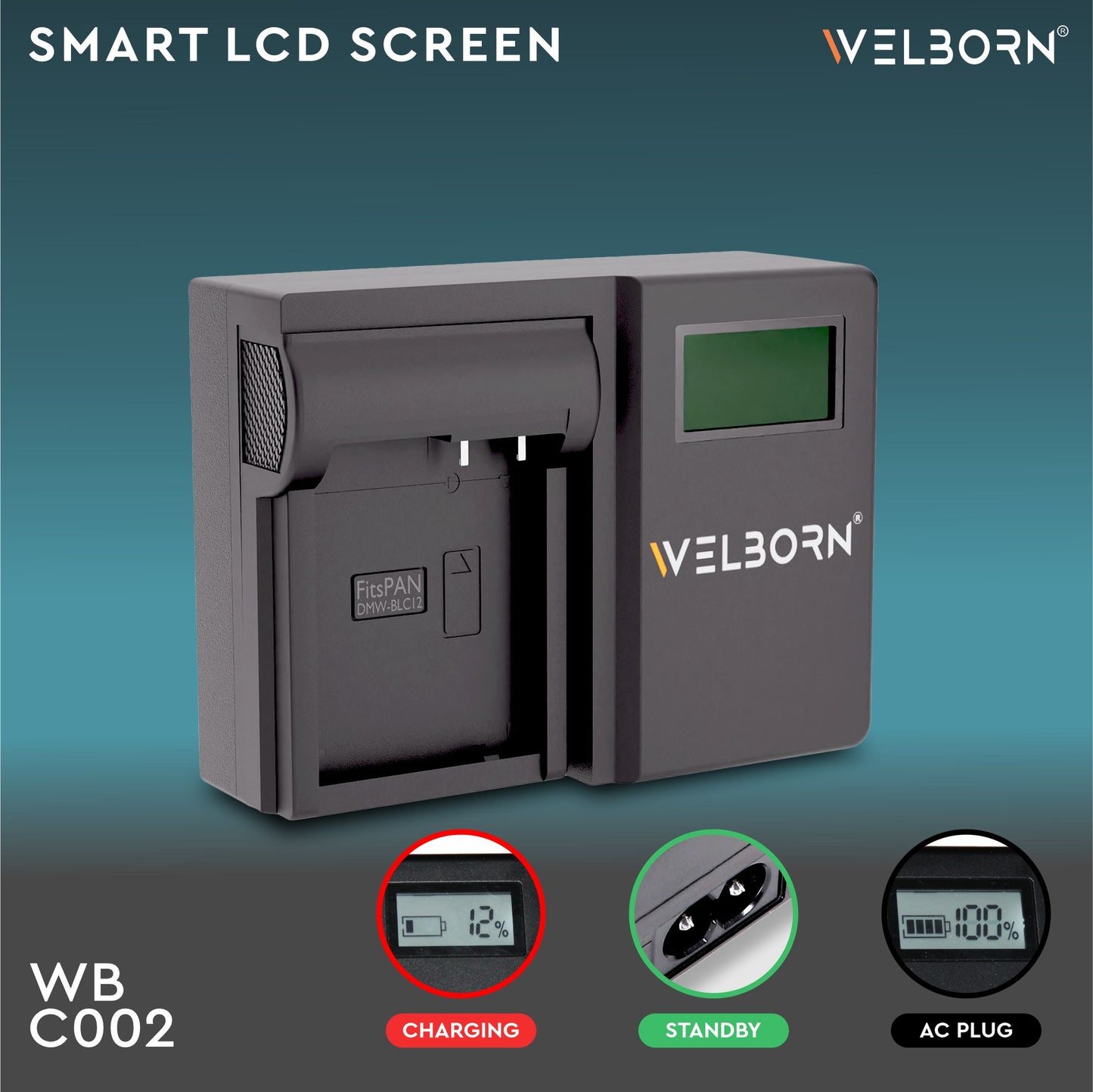 Welborn LCD Camera Battery Charger for Panasonic Camera Battery DMW-BLC12 Compatiable with Lumix G7 G95, DMC-GX8 GH2 G6 G7, DC-G95 G85 G95, DMC-GH2 G7 G5 G85 FZ200 FZ2500 FZ1000