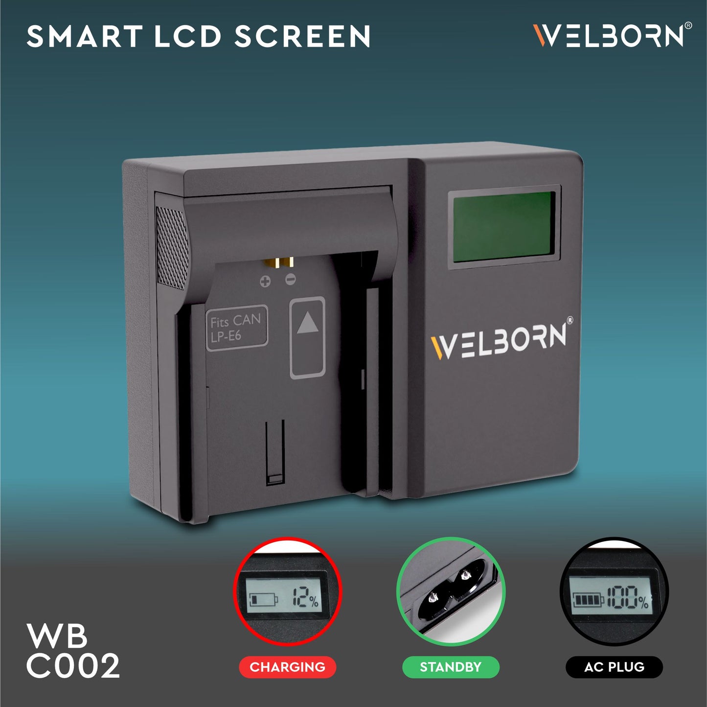 WELBORN LCD Camera Battery Charger for Canon Camera Battery LP-E6/LP-E6N Compatiable with Canon EOS 7D Mark II EOS 6D OS 5D Mark IV Canon Log EOS 5D to 90D Mark III 5D Mark IV EOS R to R7 Mark II