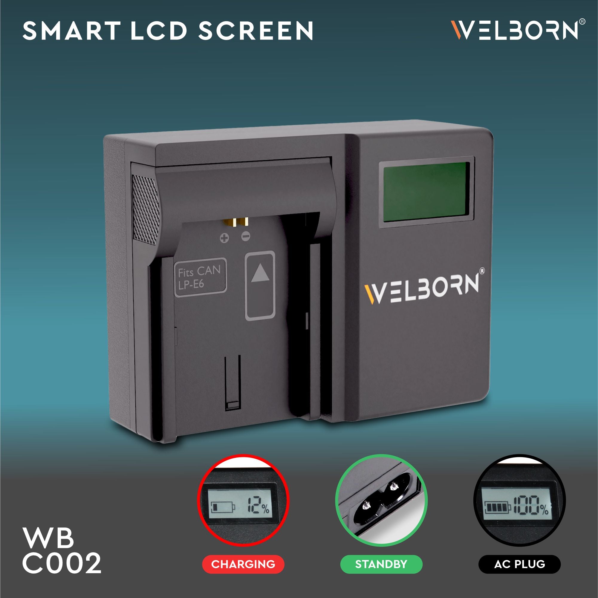 WELBORN LCD Camera Battery Charger for Canon Camera Battery LP-E6/LP-E6N Compatiable with Canon EOS 7D Mark II EOS 6D OS 5D Mark IV Canon Log EOS 5D to 90D Mark III 5D Mark IV EOS R to R7 Mark II