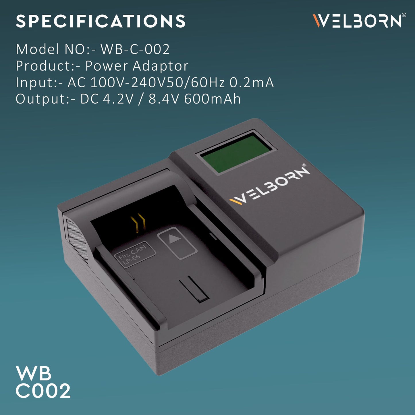 WELBORN LCD Camera Battery Charger for Canon Camera Battery LP-E6/LP-E6N Compatiable with Canon EOS 7D Mark II EOS 6D OS 5D Mark IV Canon Log EOS 5D to 90D Mark III 5D Mark IV EOS R to R7 Mark II
