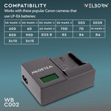 WELBORN LCD Camera Battery Charger for Canon Camera Battery LP-E6/LP-E6N Compatiable with Canon EOS 7D Mark II EOS 6D OS 5D Mark IV Canon Log EOS 5D to 90D Mark III 5D Mark IV EOS R to R7 Mark II