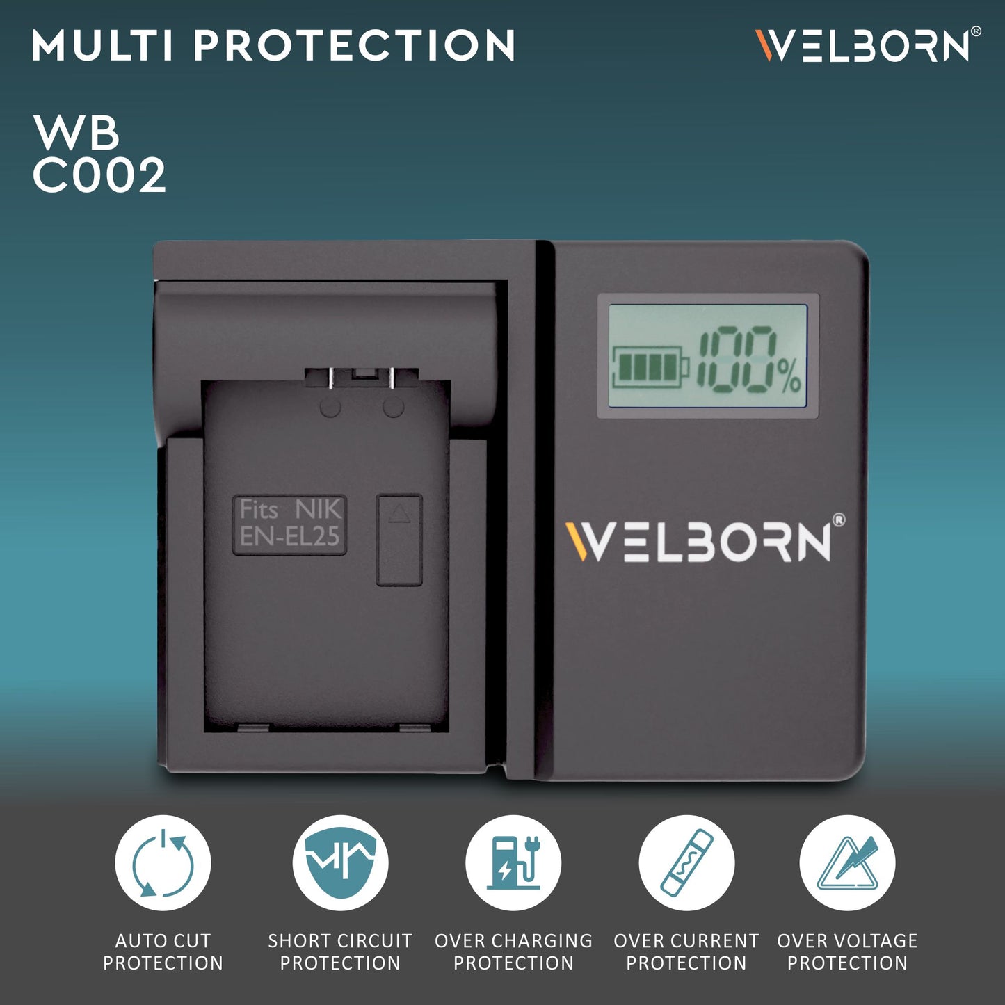 WELBORN LCD Camera Battery Charger for Nikon Camera Battery EN-EL25 Compatible With Nikon Z50, Z30, ZFC Digital Cameras