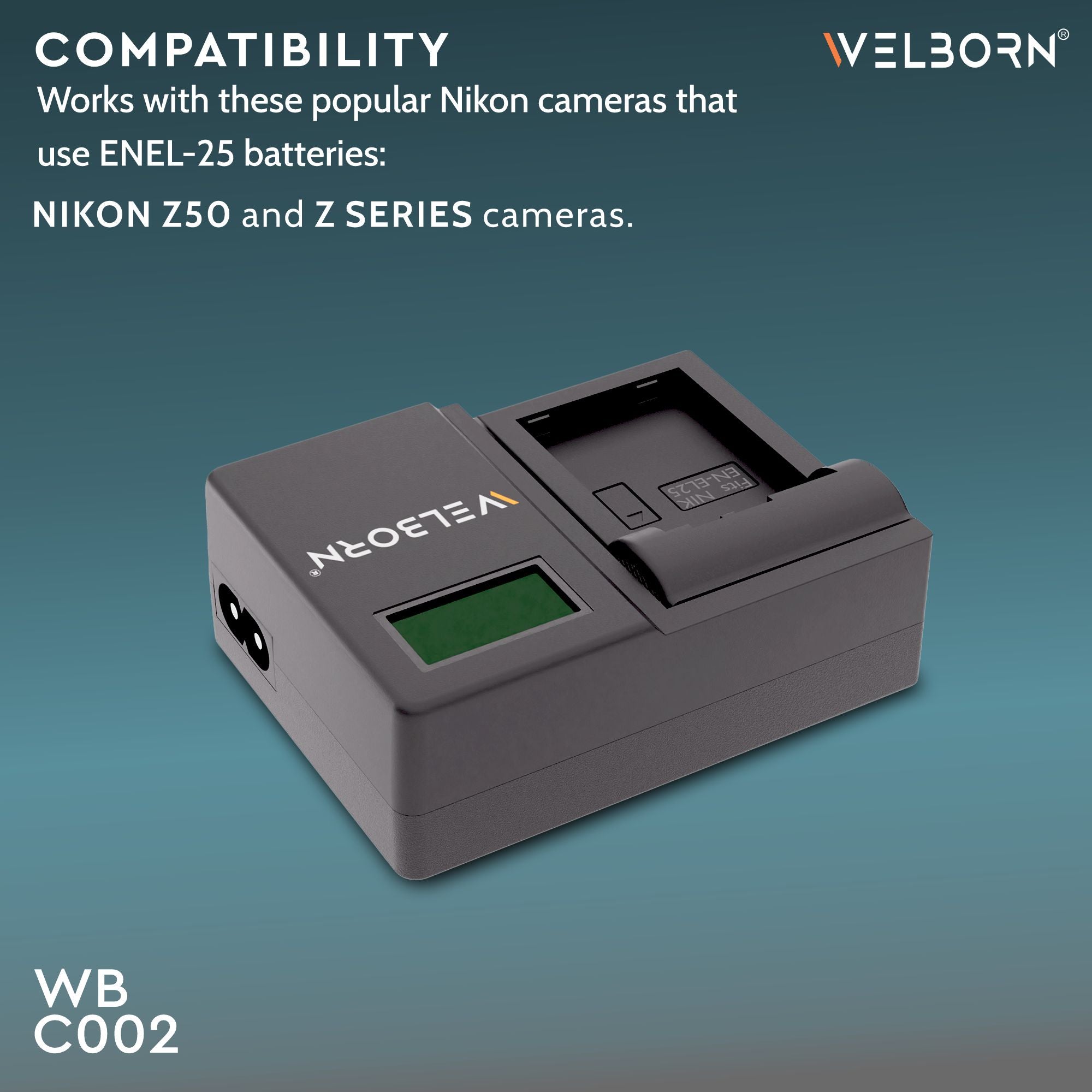 WELBORN LCD Camera Battery Charger for Nikon Camera Battery EN-EL25 Compatible With Nikon Z50, Z30, ZFC Digital Cameras