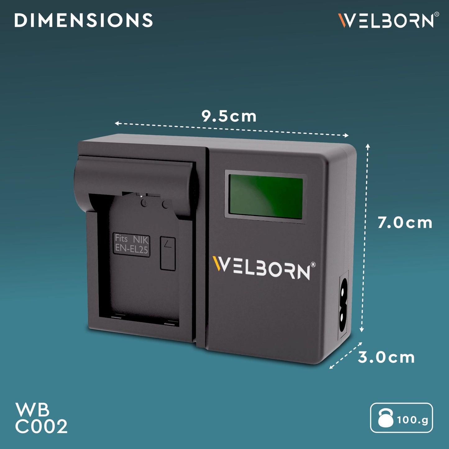 WELBORN LCD Camera Battery Charger for Nikon Camera Battery EN-EL25 Compatible With Nikon Z50, Z30, ZFC Digital Cameras