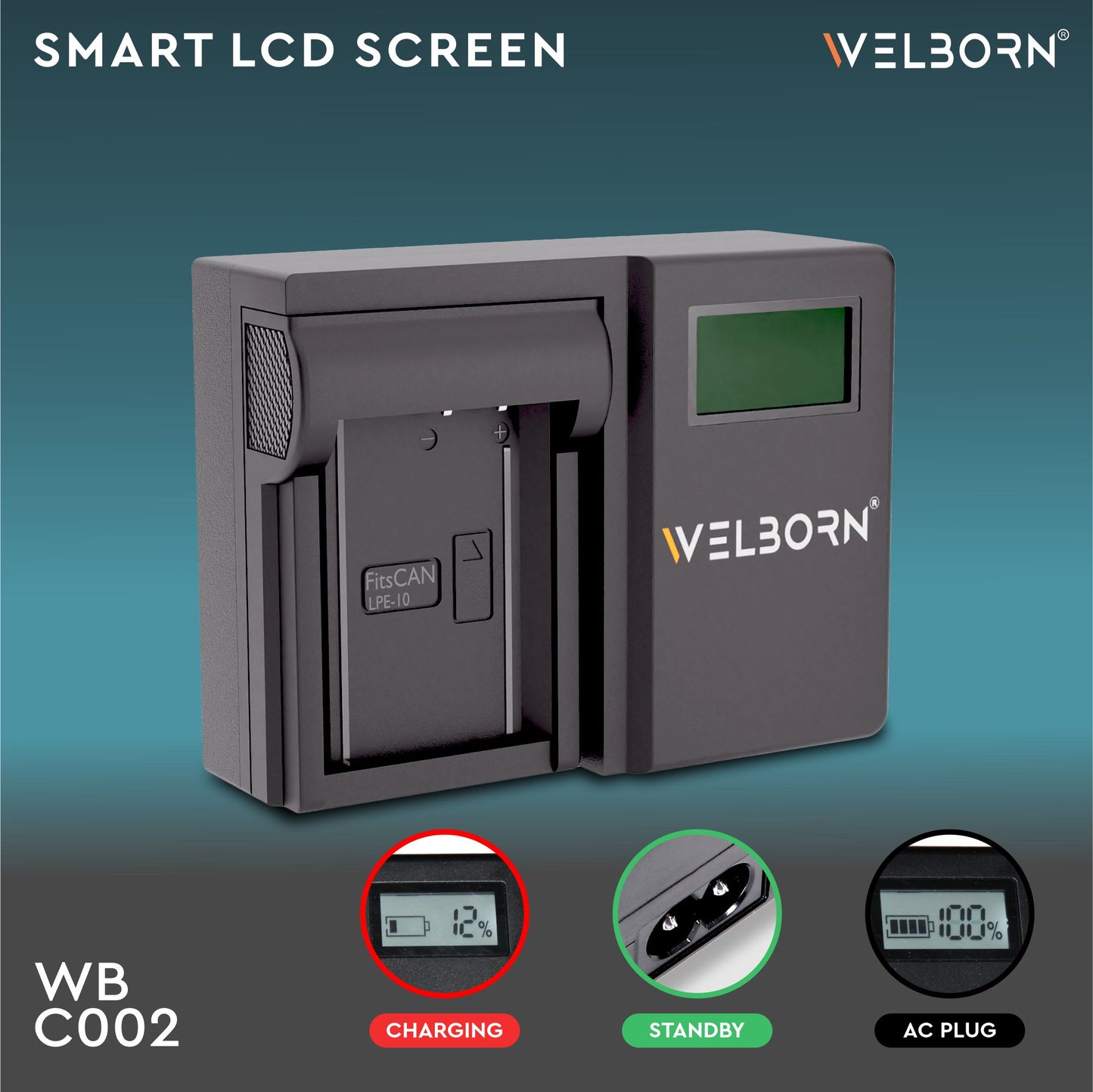 WELBORN LCD Camera Battery Charger for Canon Camera Battery LP-E10 Compatiable with Canon EOS Rebel T3, Rebel T5, Rebel T6, 1100D, 1200D, 1300D