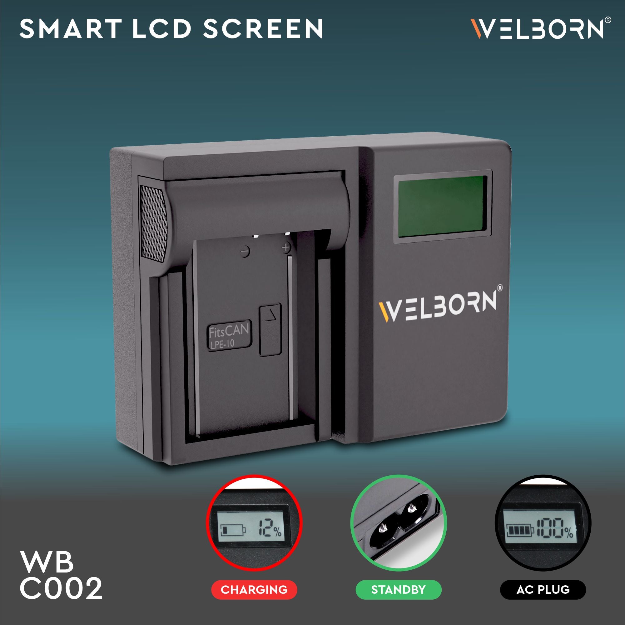 WELBORN LCD Camera Battery Charger for Canon Camera Battery LP-E10 Compatiable with Canon EOS Rebel T3, Rebel T5, Rebel T6, 1100D, 1200D, 1300D