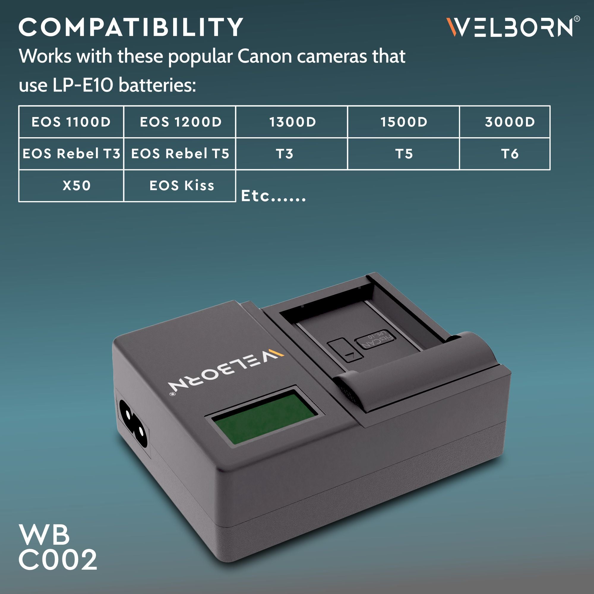 WELBORN LCD Camera Battery Charger for Canon Camera Battery LP-E10 Compatiable with Canon EOS Rebel T3, Rebel T5, Rebel T6, 1100D, 1200D, 1300D