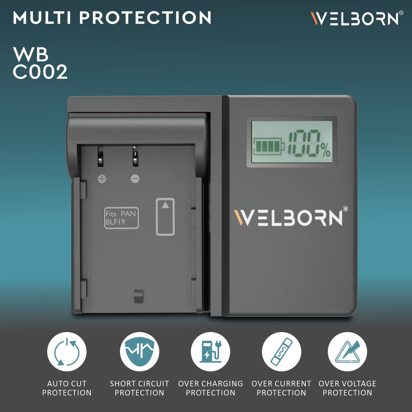 WELBORN LCD Camera Battery Charger for Panasonic Camera Battery BLF19 Compatible With Panasonic Lumix GH3, GH4, GH5, G9 Cameras