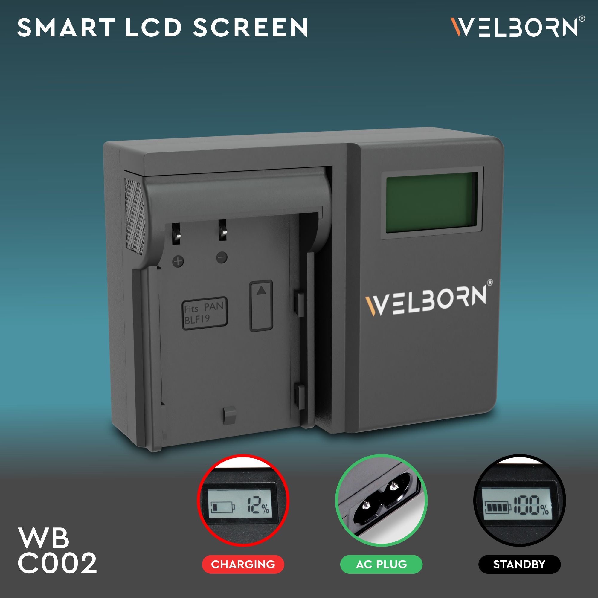 WELBORN LCD Camera Battery Charger for Panasonic Camera Battery BLF19 Compatible With Panasonic Lumix GH3, GH4, GH5, G9 Cameras