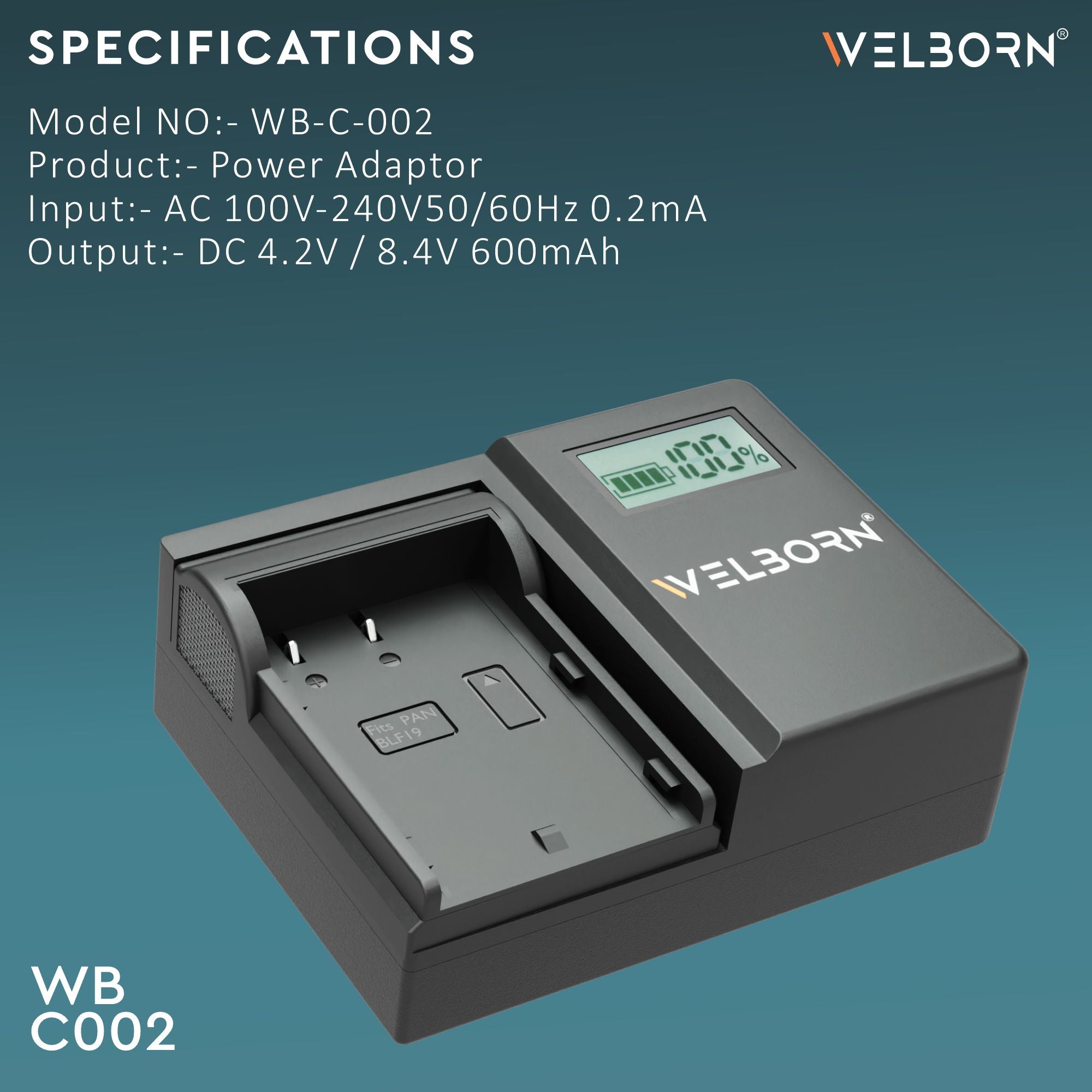 WELBORN LCD Camera Battery Charger for Panasonic Camera Battery BLF19 Compatible With Panasonic Lumix GH3, GH4, GH5, G9 Cameras
