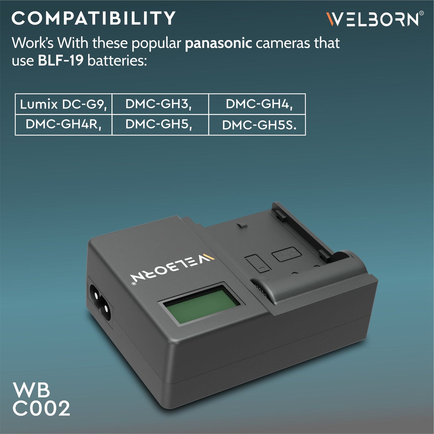 WELBORN LCD Camera Battery Charger for Panasonic Camera Battery BLF19 Compatible With Panasonic Lumix GH3, GH4, GH5, G9 Cameras