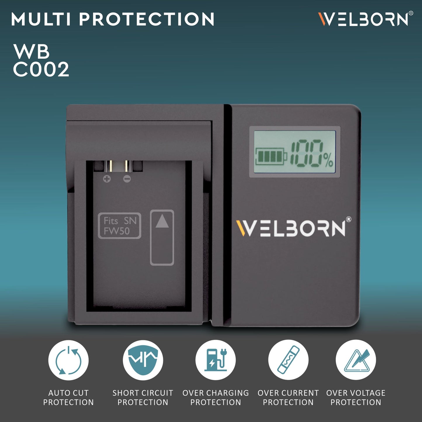 WELBORN LCD Camera Battery Charger for Sony Camera Battery NP-FW50 Compatiable With Sony Alpha A5000 to A6500 ZV-E10 A7RII to A7SII ZV-E10 A6300 A2572+ DSC-RX10 to RX10IV NEX-C3 to NEX7 SLT-A33 to A37
