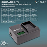 WELBORN LCD Camera Battery Charger for Sony Camera Battery NP-FW50 Compatiable With Sony Alpha A5000 to A6500 ZV-E10 A7RII to A7SII ZV-E10 A6300 A2572+ DSC-RX10 to RX10IV NEX-C3 to NEX7 SLT-A33 to A37