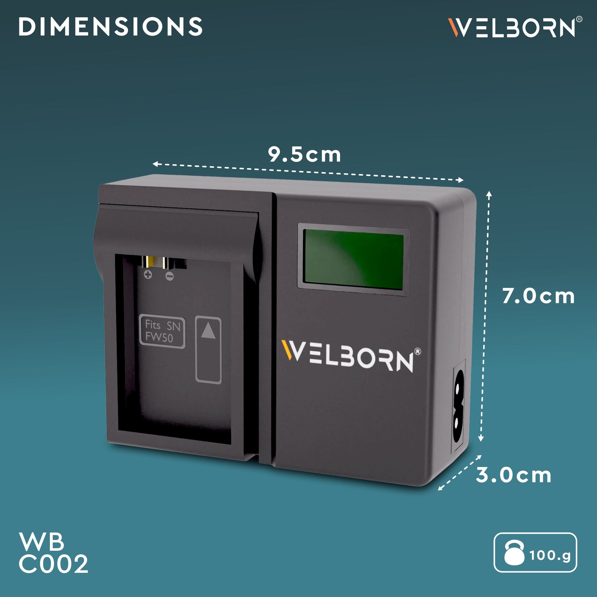 WELBORN LCD Camera Battery Charger for Sony Camera Battery NP-FW50 Compatiable With Sony Alpha A5000 to A6500 ZV-E10 A7RII to A7SII ZV-E10 A6300 A2572+ DSC-RX10 to RX10IV NEX-C3 to NEX7 SLT-A33 to A37