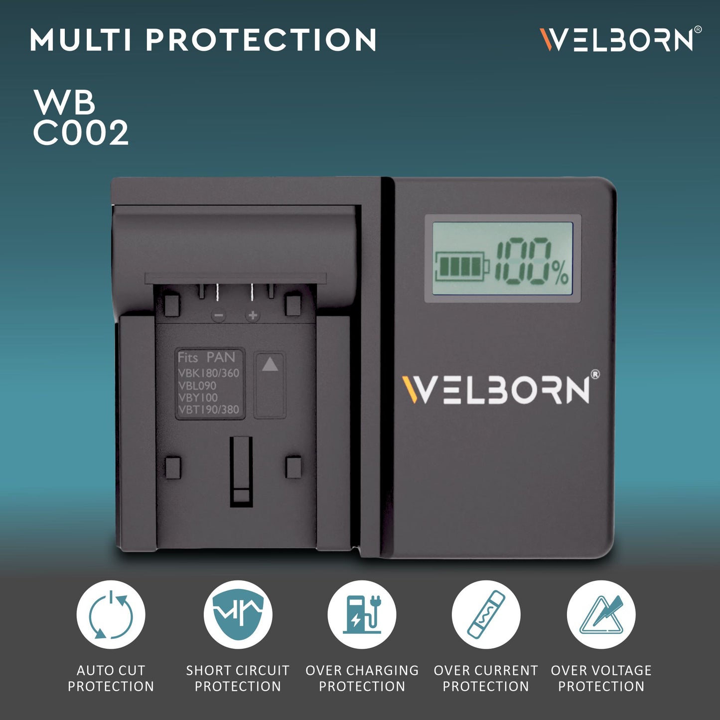 WELBORN LCD Camera Battery Charger for Panasonic Camera Battery VBT380 Compatible With Panasonic HC-V770, HC-V785, HC-W580 Camcorders