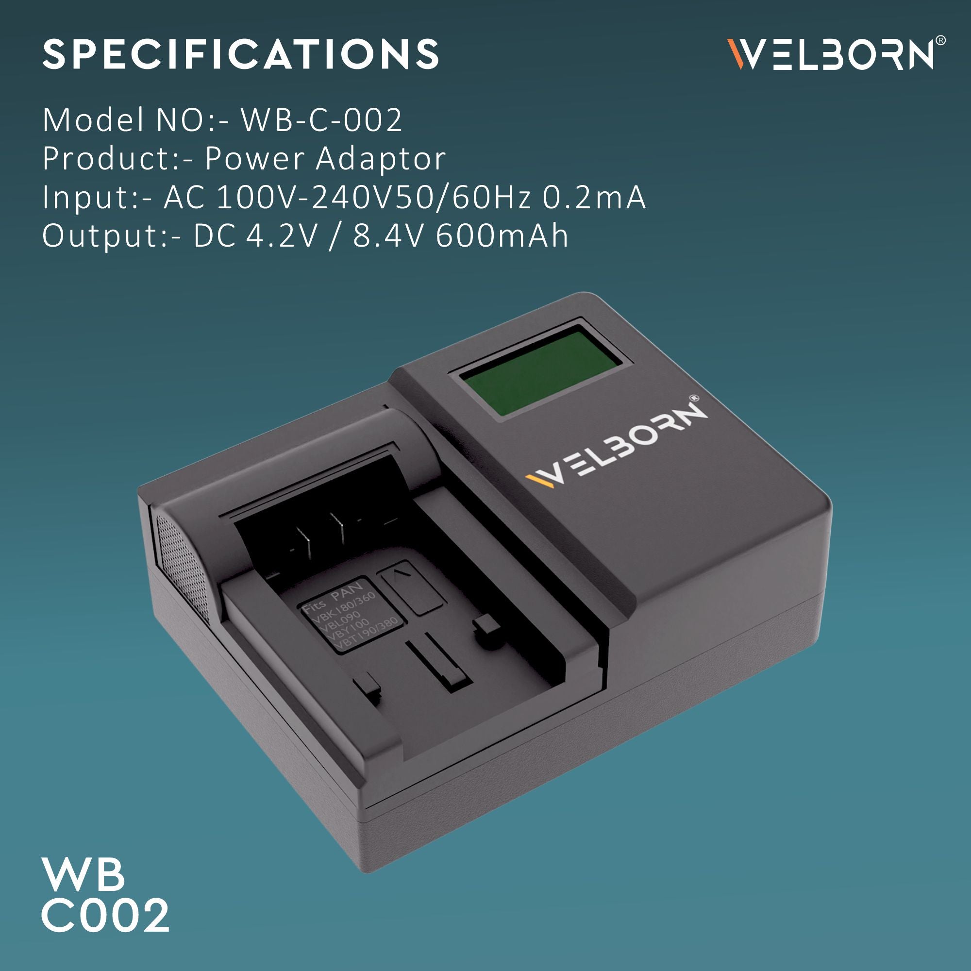 WELBORN LCD Camera Battery Charger for Panasonic Camera Battery VBT380 Compatible With Panasonic HC-V770, HC-V785, HC-W580 Camcorders