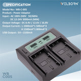 WELBORN Dual LCD Battery Charger for Panasonic CGA-D54S Batteries – Dual Slot Smart Charger with LCD Display, Fast & Safe Charging for Video Camera Batteries